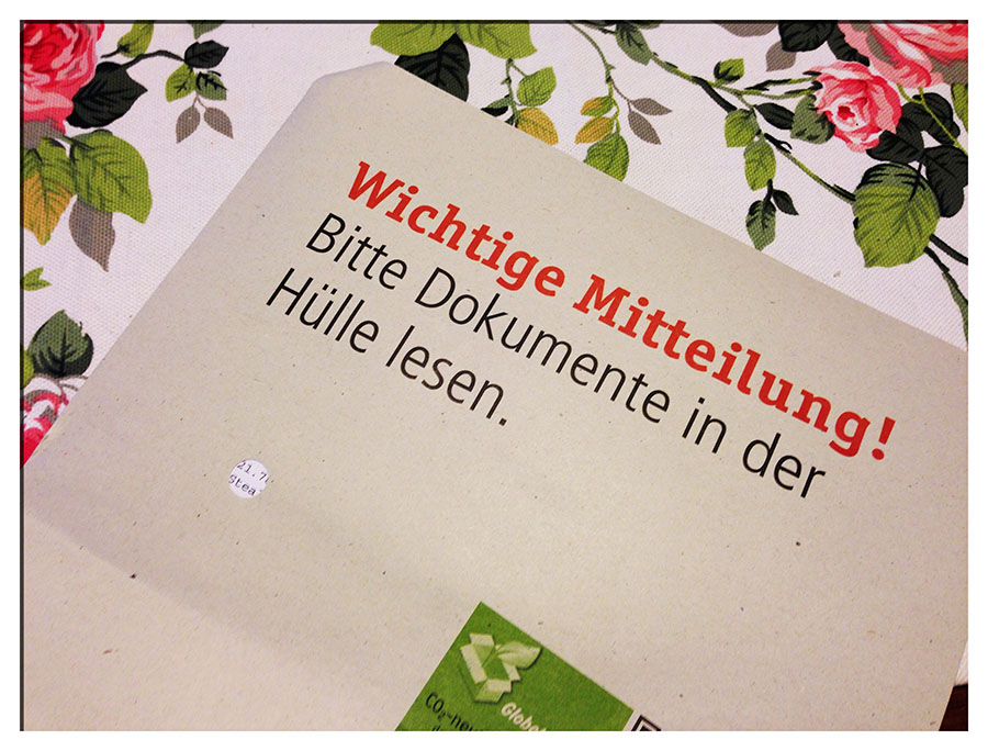 Bitte Dokumente in der Hülle lesen.