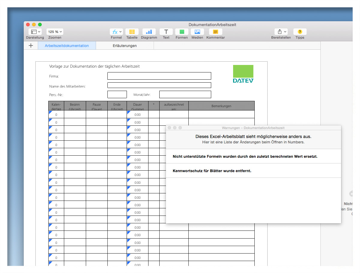 Mit Numbers: Blattschutz in Excel aufheben