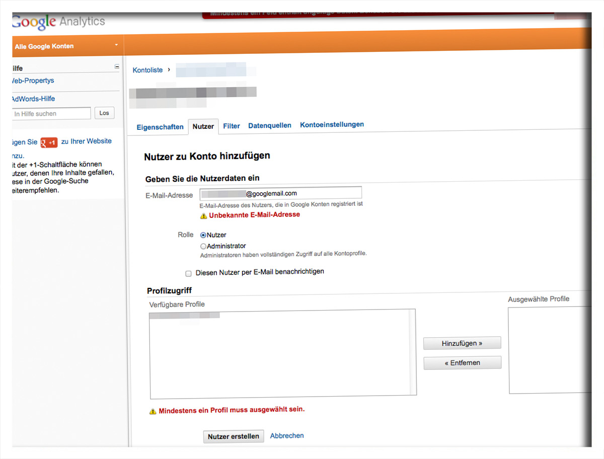 Unbekannte E-Mail-Adresse bei GoogleAnalytics